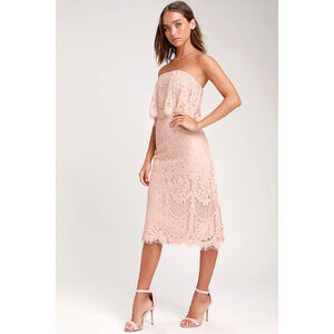 Lulus Delia Blush Pink Lace Strapless Midi Dress - Size S